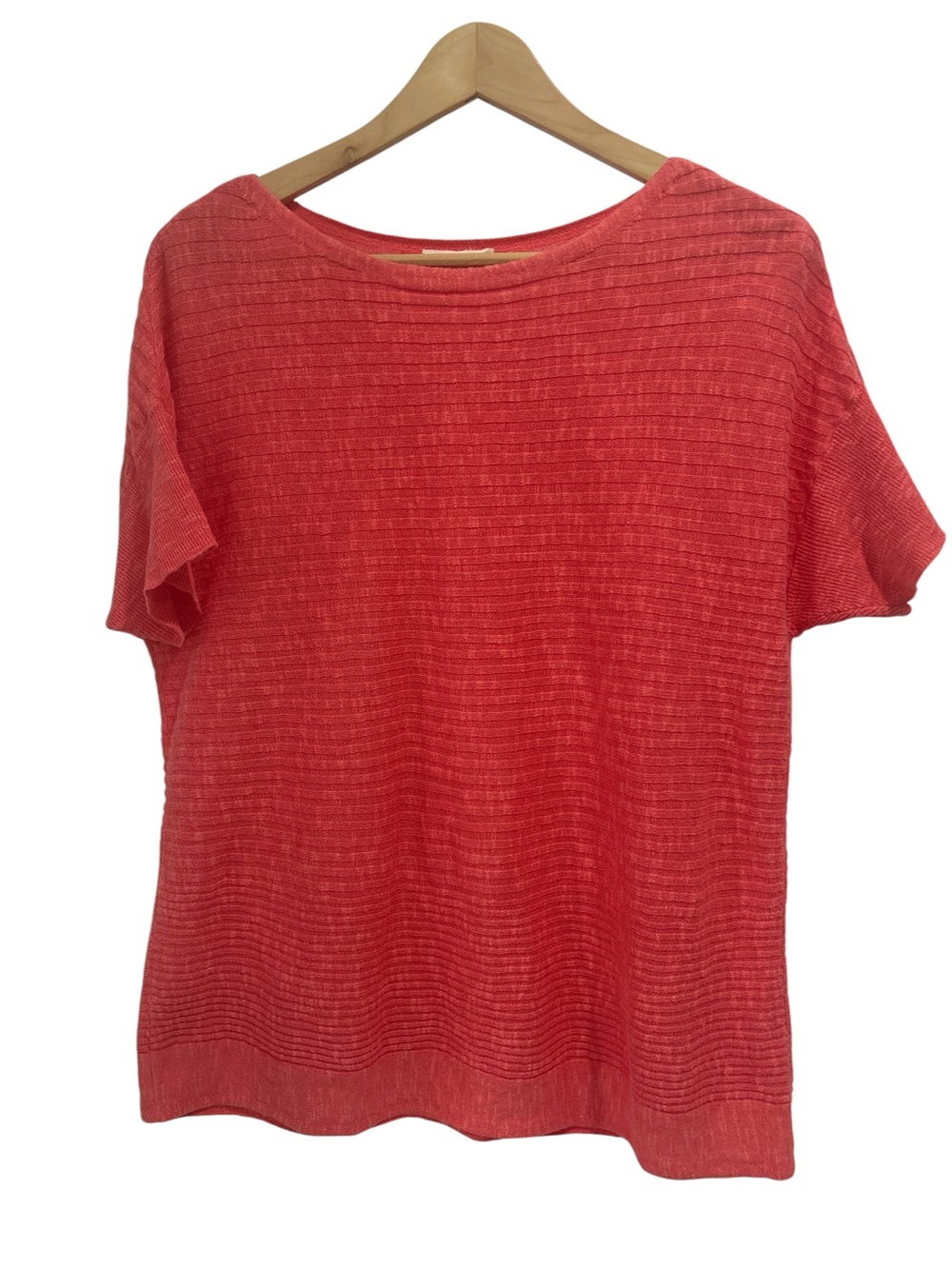 Eileen Fisher Organic Linen Cotton Short Sleeve Knit Sweater Top In Coral - S